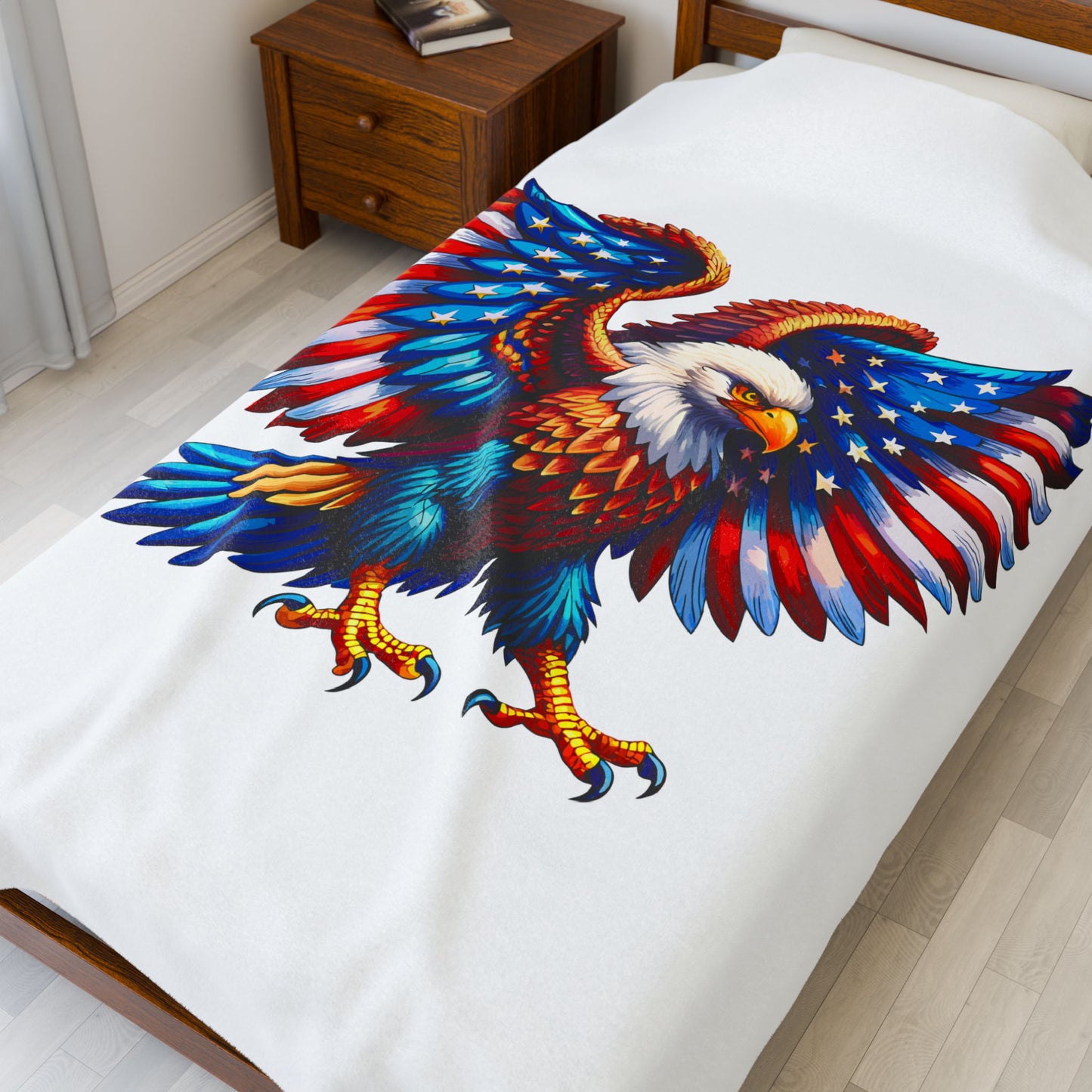 Princess Grace  Patriotic Eagle Velveteen Plush Blanket  Cozy Americana Home Decor