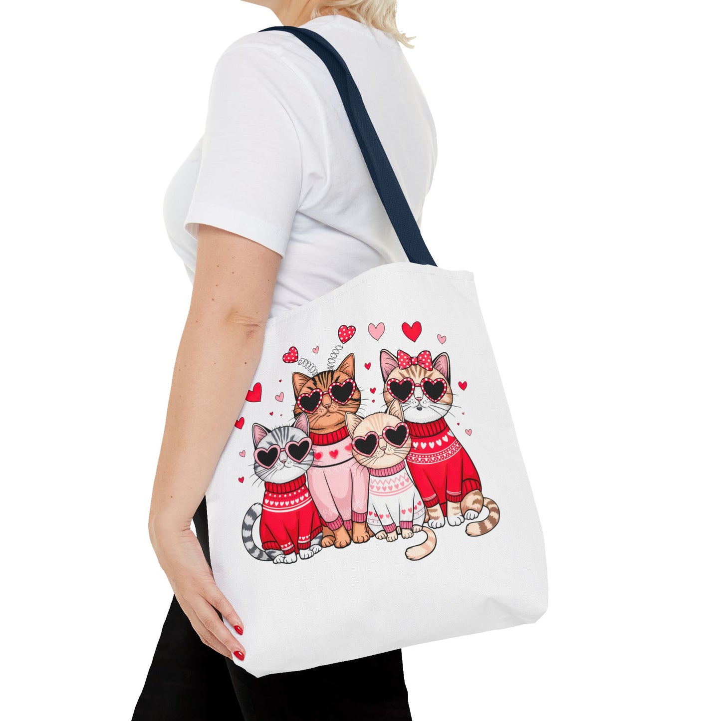 Princess Grace  Cute Cat Lover Tote Bag Stylish and Playful Red Heart Design