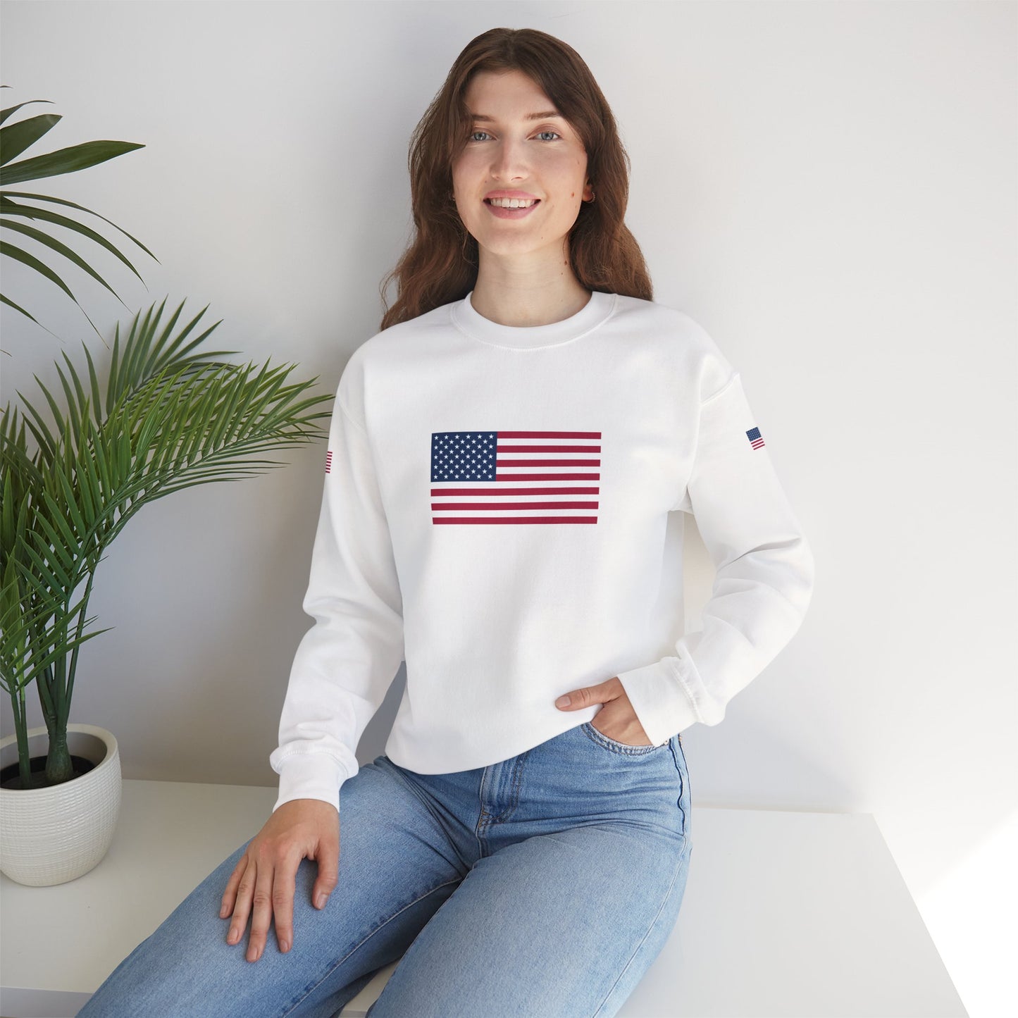 Princess Grace  TAEM USA  Patriotic Unisex Crewneck Sweatshirt with American Flags