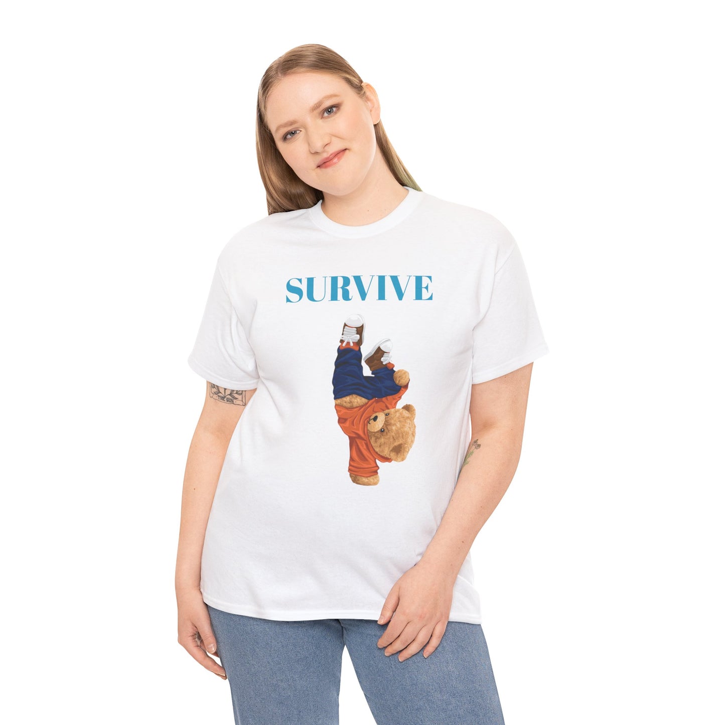 Princess Grace  Survive Bear Graphic Unisex Heavy Cotton Tee Casual Streetwear Tee for Everyday Adventures