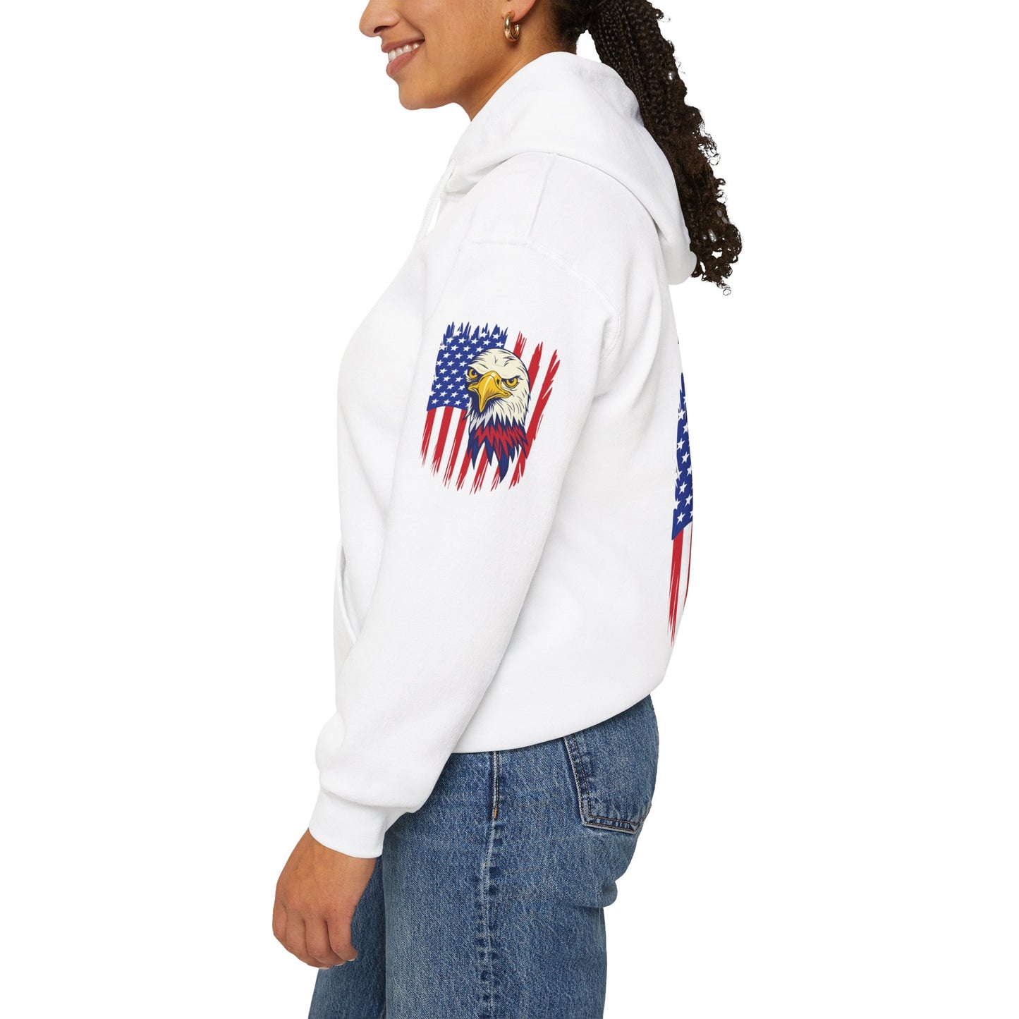 Princess Grace  Patriotic Eagle Navy Hoodie Unisex Heavy Blend Sweatshirt with Flags