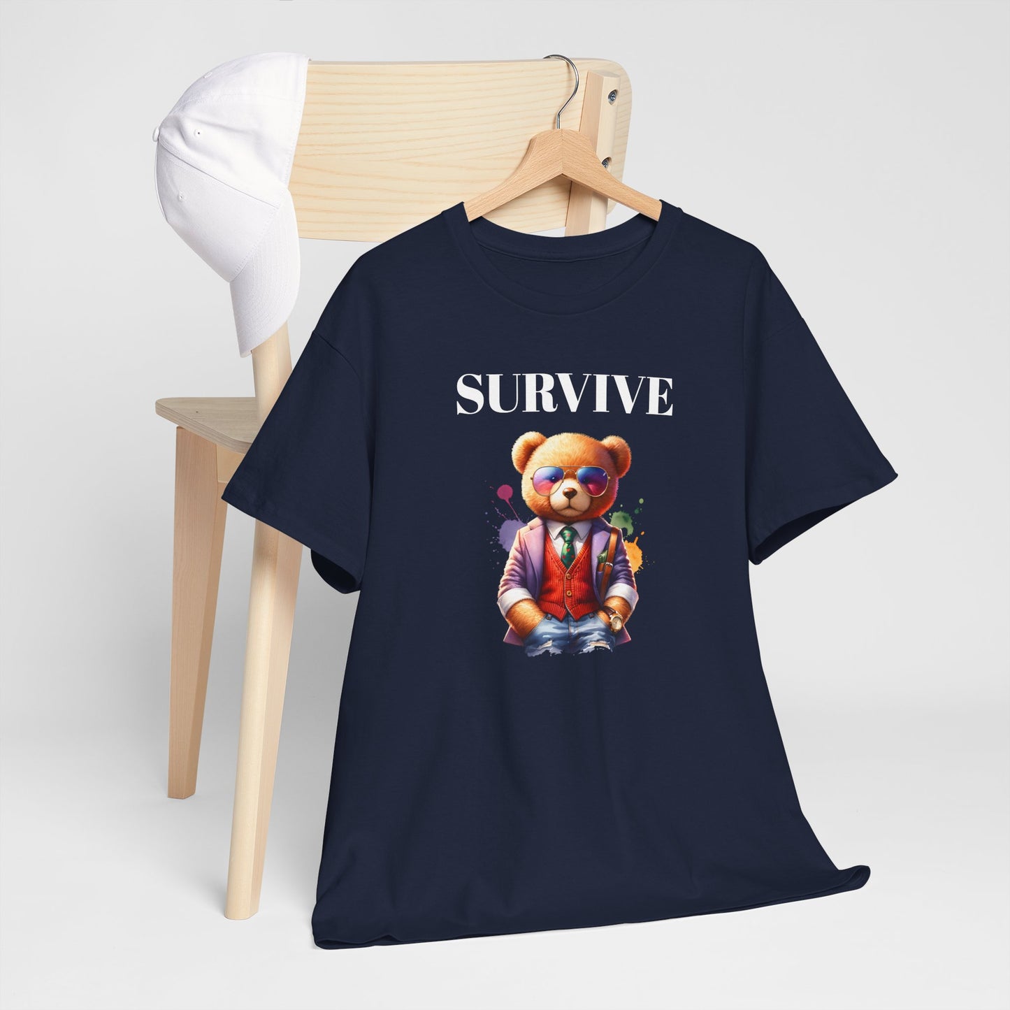 Princess Grace  Unisex Heavy Cotton Tee  'Survive' Teddy Bear Graphic T-Shirt for Casual Wear