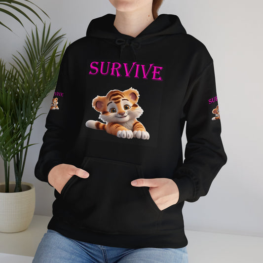 Princess Grace  Cute Tiger 'SURVIVE' Unisex Hooded Sweatshirt  Perfect for Animal Lovers