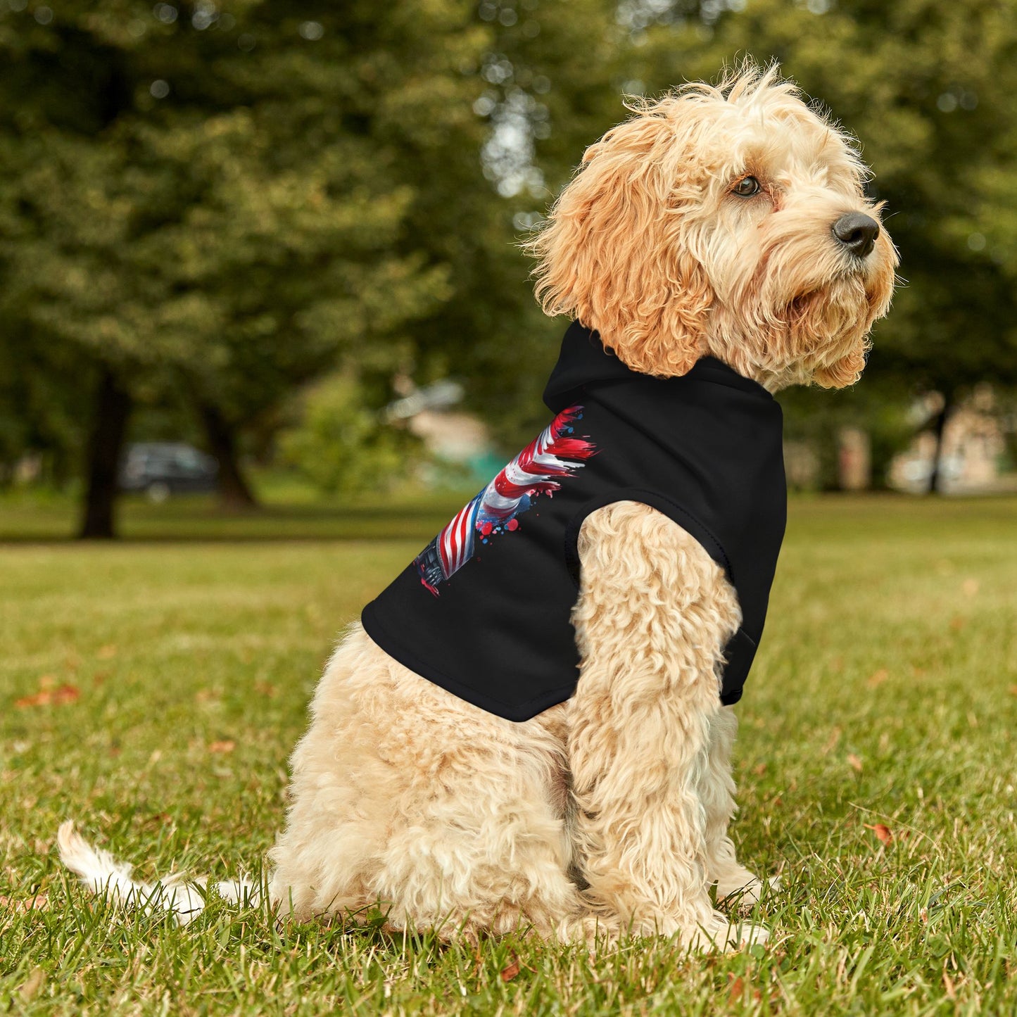 Princess Grace Patriotic Pet Hoodie with American Eagle and Truck Design