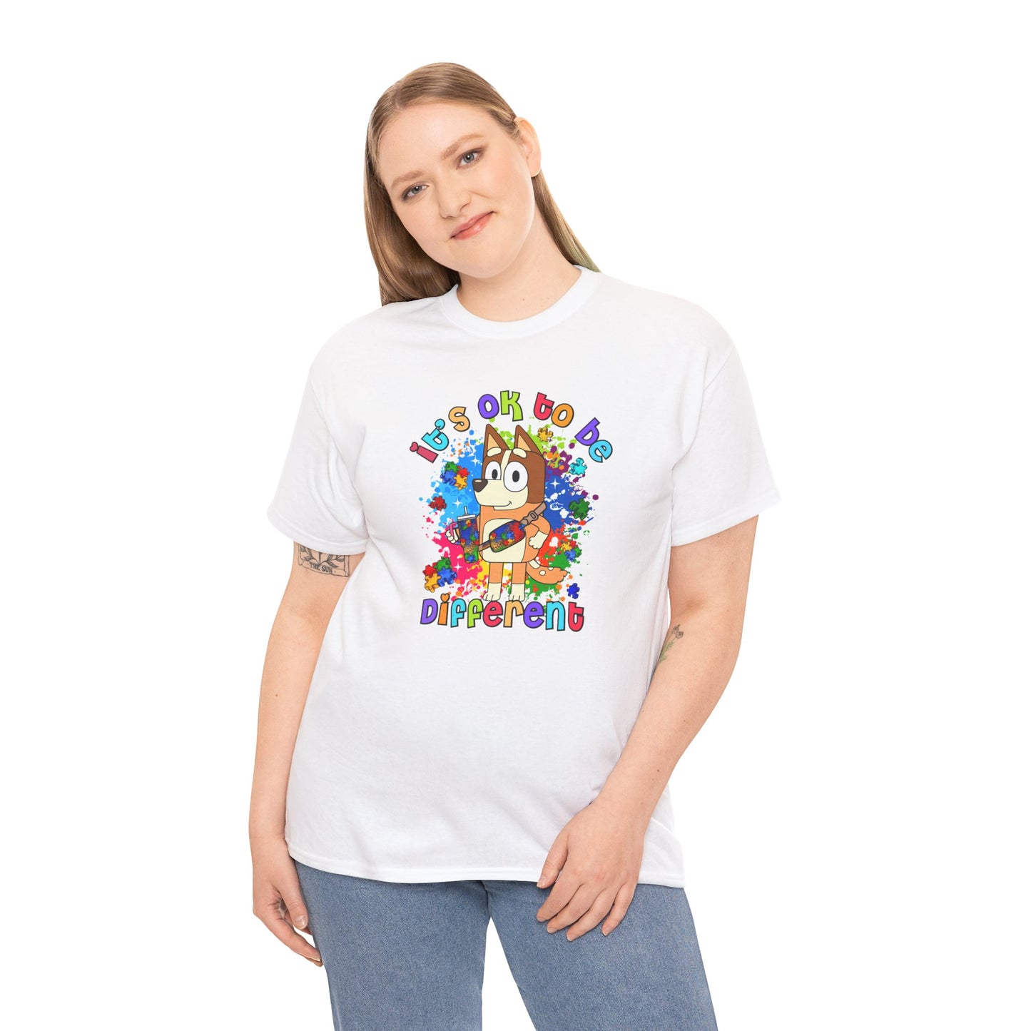 Princess Grace  Bluey Unisex Heavy Cotton Tee  "It's OK to Be Different" Colorful Graphic Tee