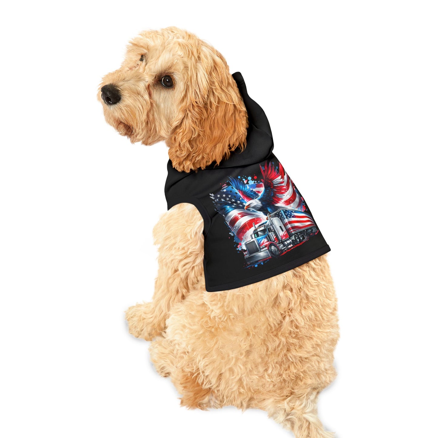 Princess Grace Patriotic Pet Hoodie with American Eagle and Truck Design