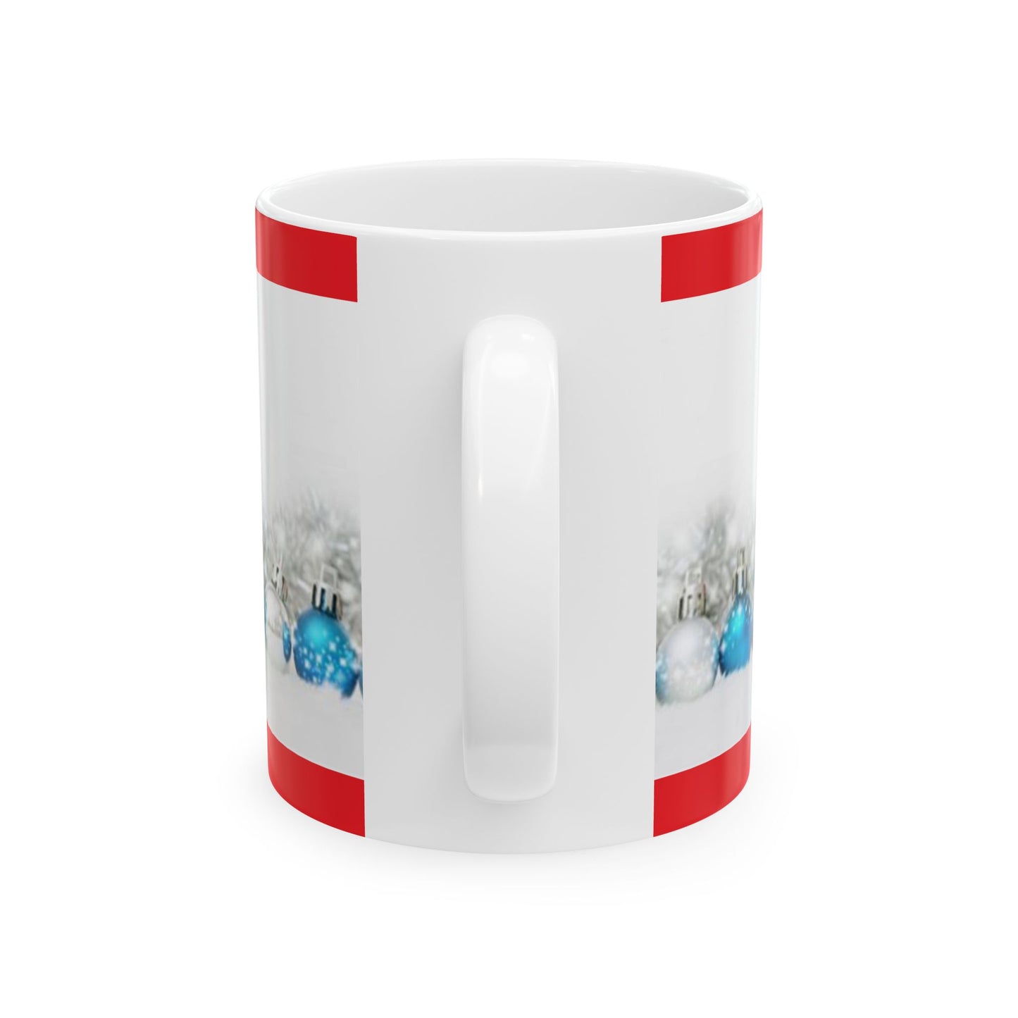 Princess Grace Festive Ceramic Mug with Holiday Ornaments Design  Perfect for Christmas Tea or Coffee