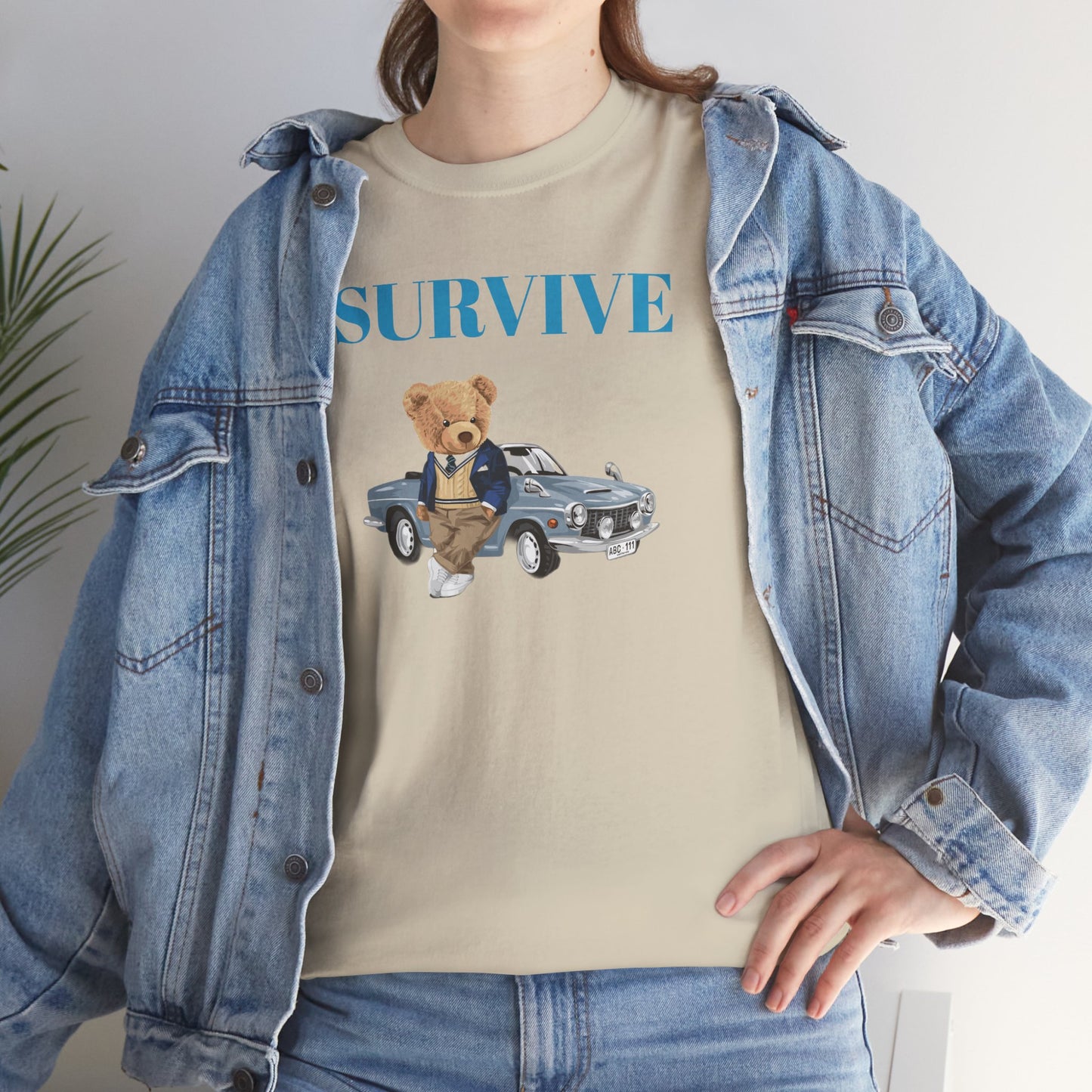 Princess Grace  Survive Bear Unisex Heavy Cotton Tee  Casual Comfort for Animal Lovers