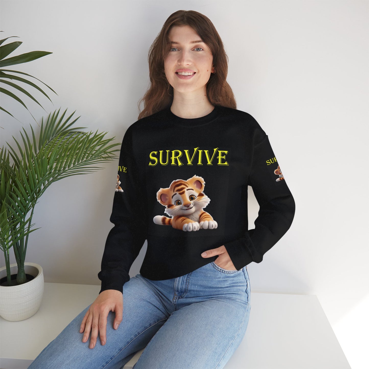 Princess Grace  Survive  Cute Tiger Survival Crewneck Sweatshirt