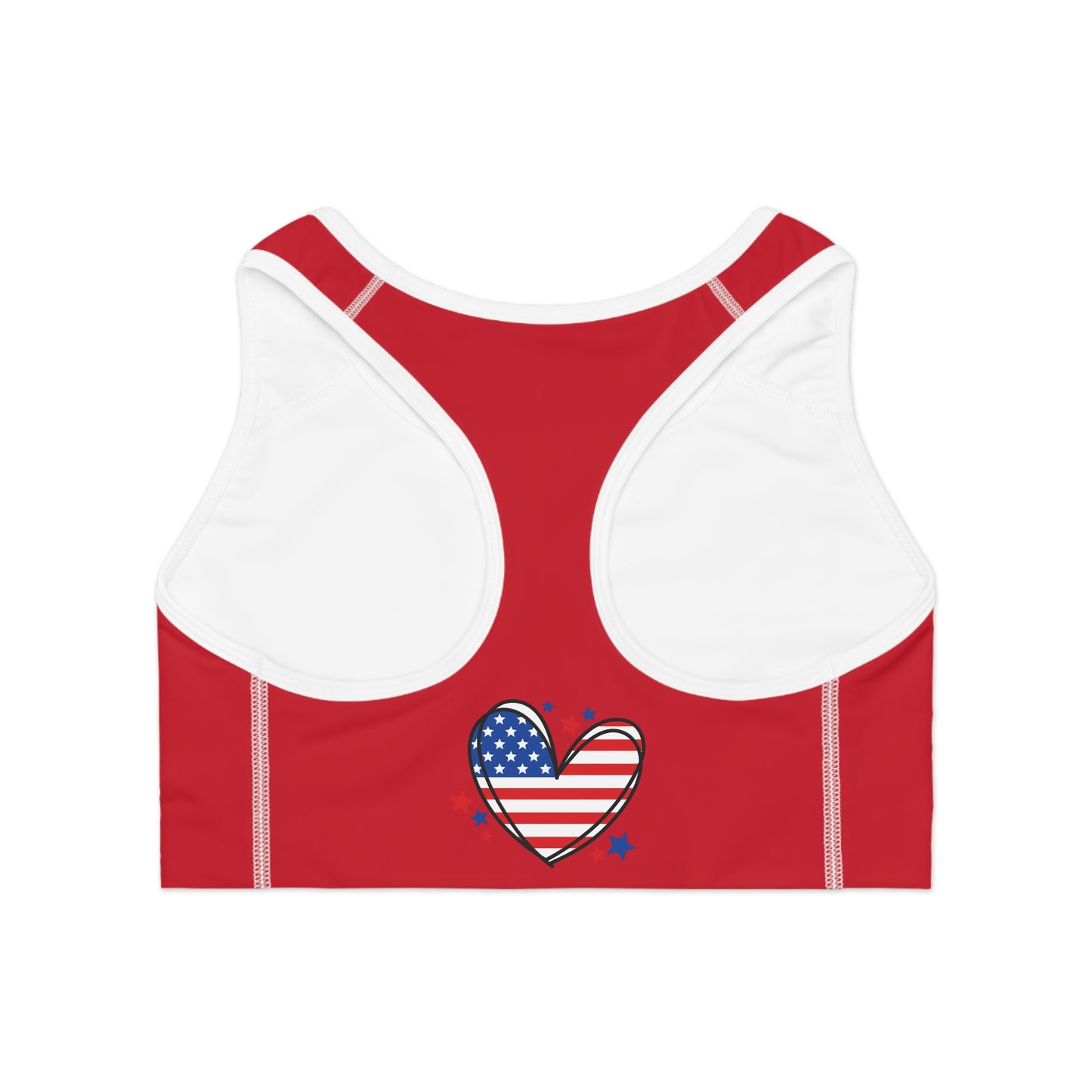 Princess Grace  Patriotic Love Sports Bra  Red Star-Heart Pattern for Active Lifestyle