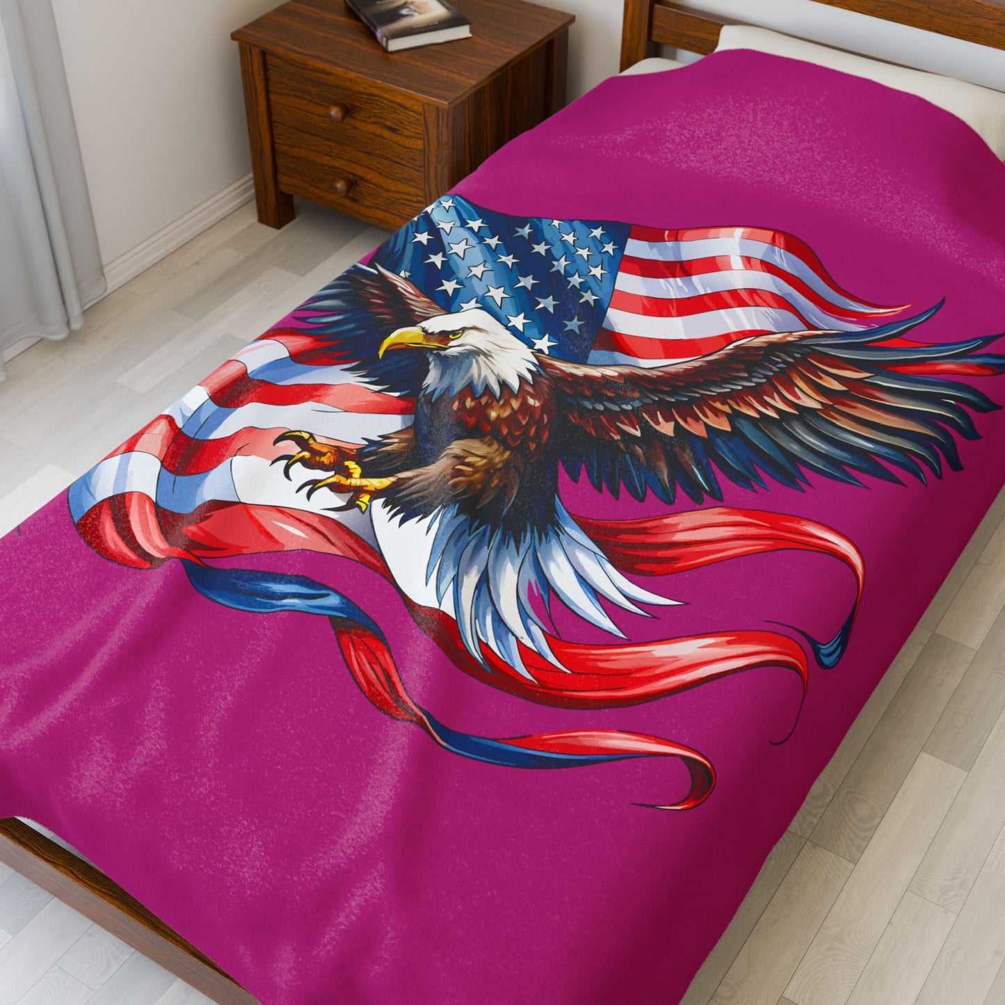 Princess Grace  Patriotic Eagle Velveteen Plush Blanket Soft Cozy Throw for Holidays