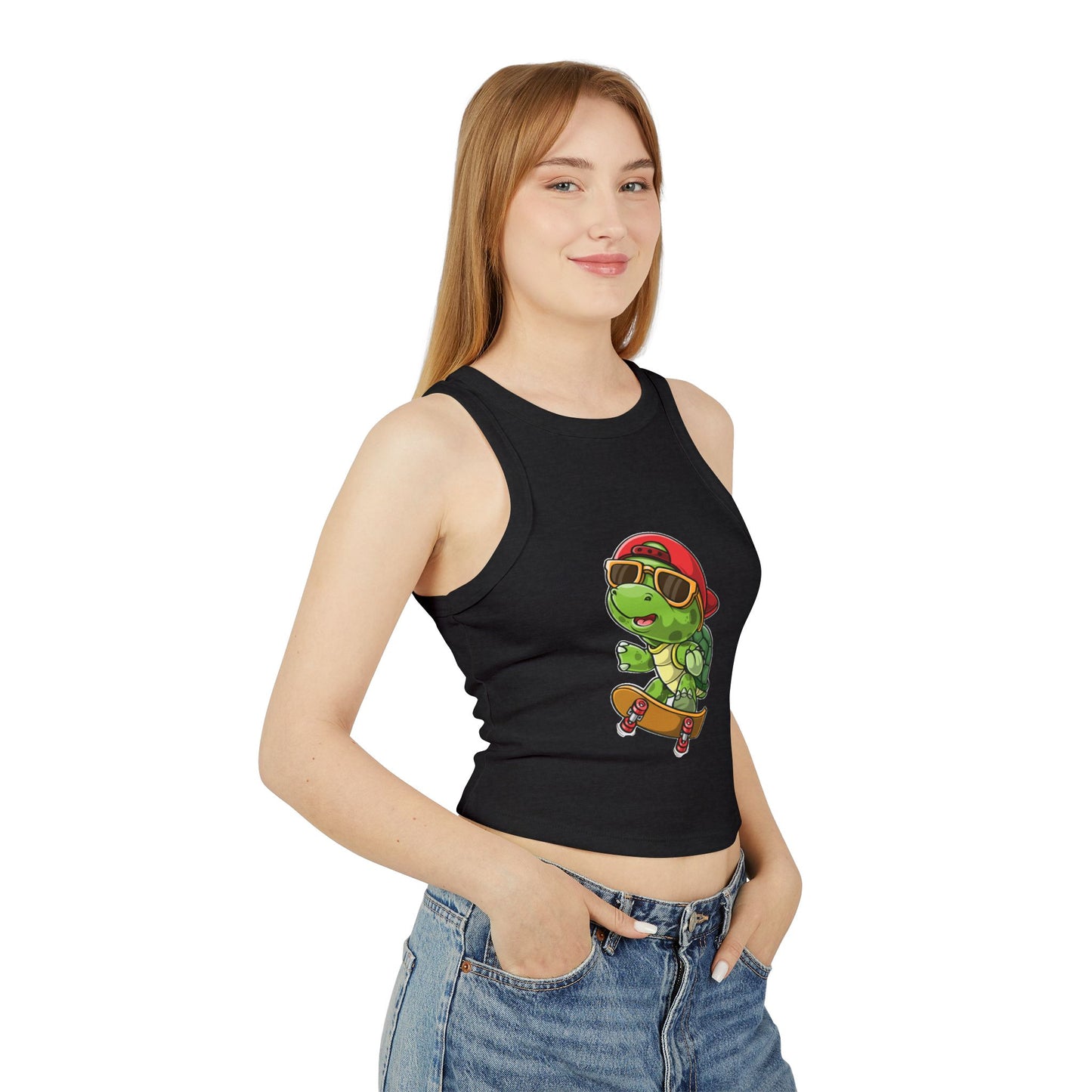 Princess Grace  Cool Skateboarding Turtle Women's Racer Tank Top  Cute Design for Summer Vibes