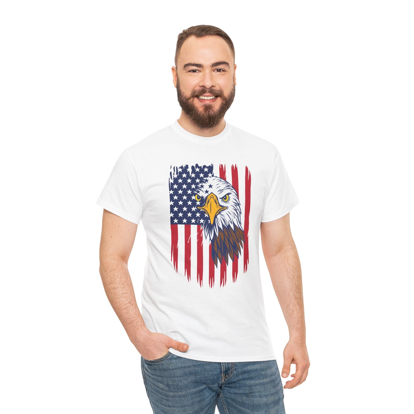 Princess Grace  Eagle & American Flag Unisex Heavy Cotton Tee   Patriotic Apparel for All Occasions