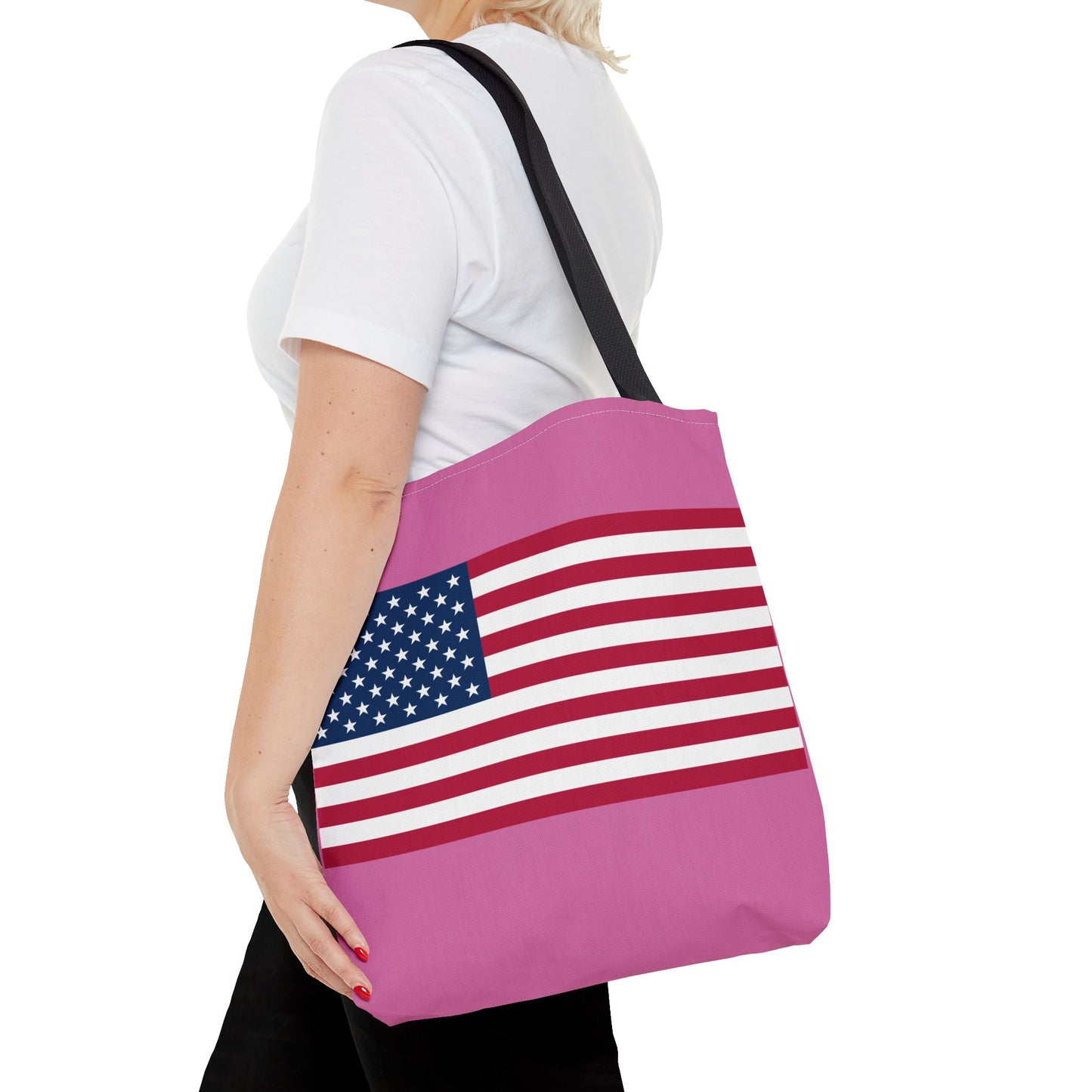 Princess Grace  Patriotic Pink Tote Bag with American Flag Design