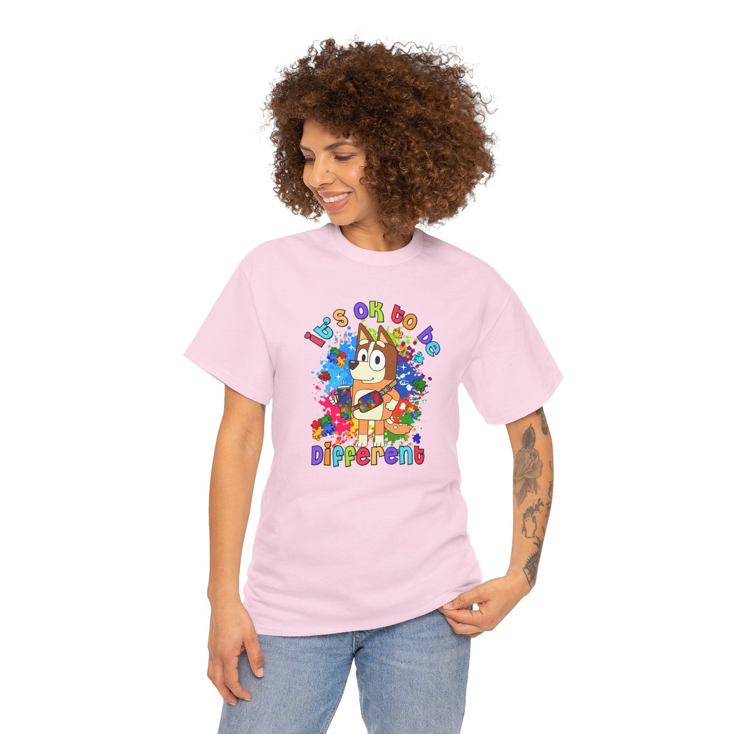 Princess Grace  Bluey Unisex Heavy Cotton Tee  "It's OK to Be Different" Colorful Graphic Tee