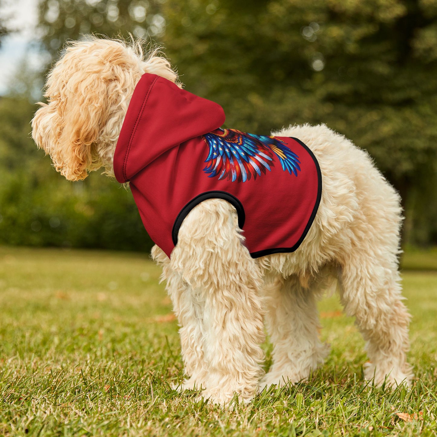 Princess Grace  Patriotic Eagle Pet Hoodie Red Hoodie for Dogs Perfect for Holidays and Celebrations