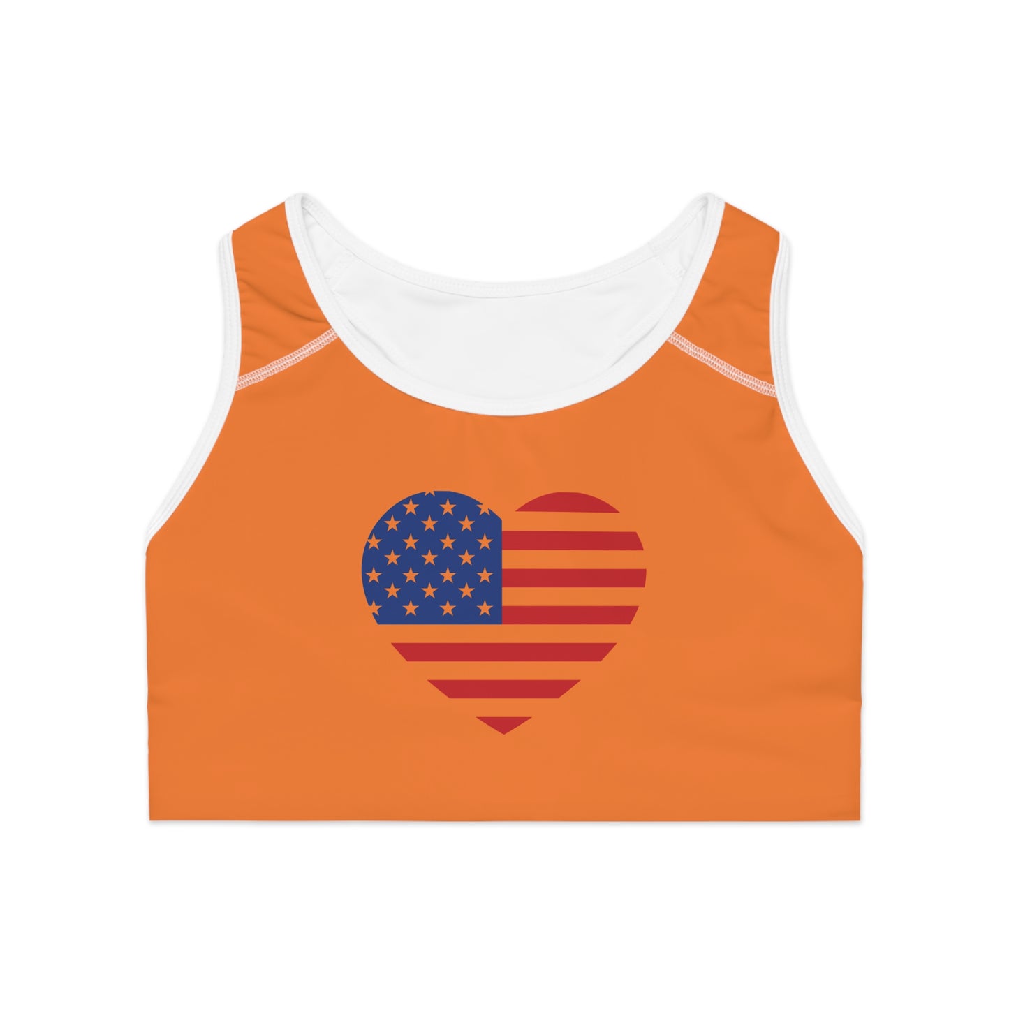 Princess Grace  Patriotic Sports Bra with Heart Design -USA Flag Print for Active Lifestyle