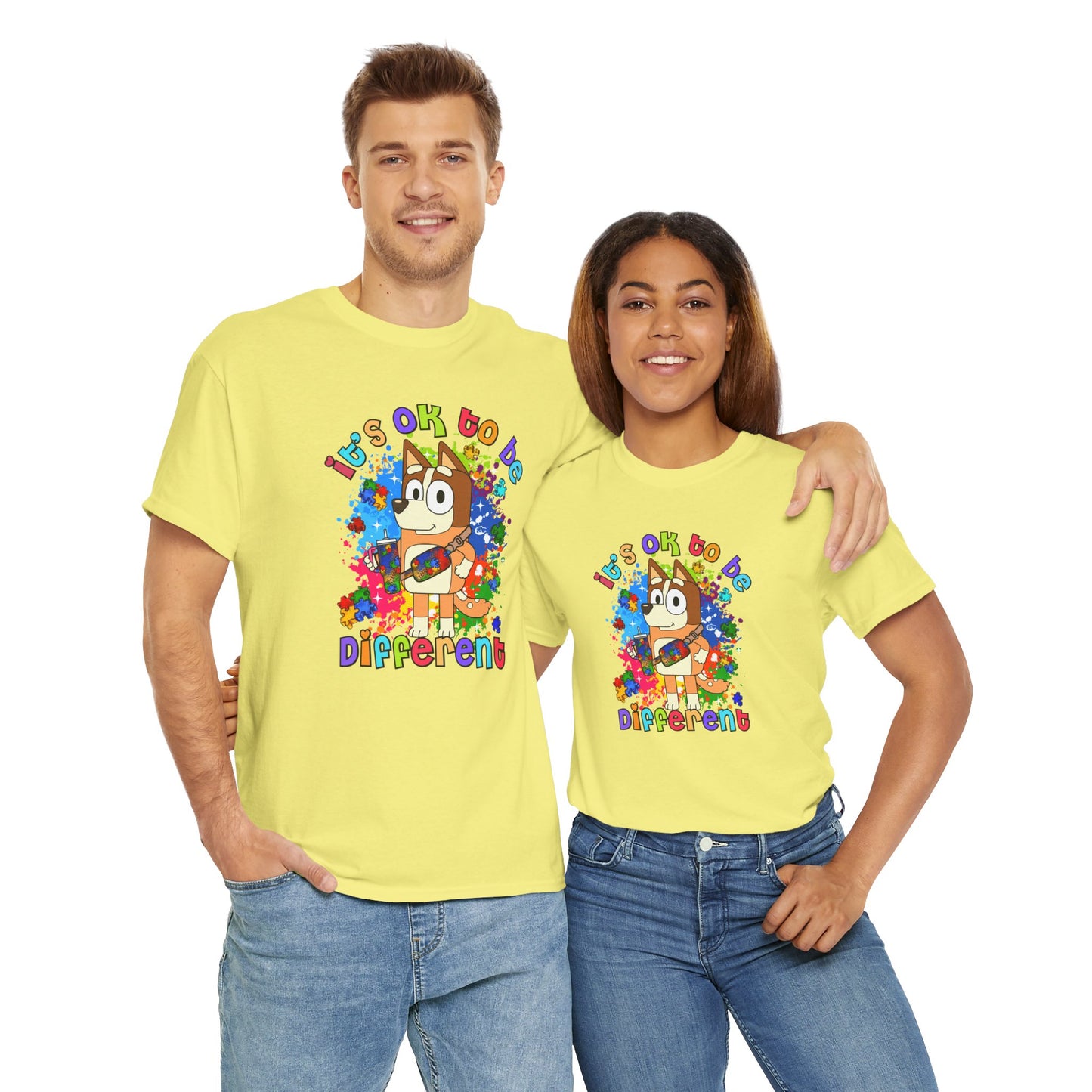 Princess Grace  Bluey Unisex Heavy Cotton Tee  "It's OK to Be Different" Colorful Graphic Tee