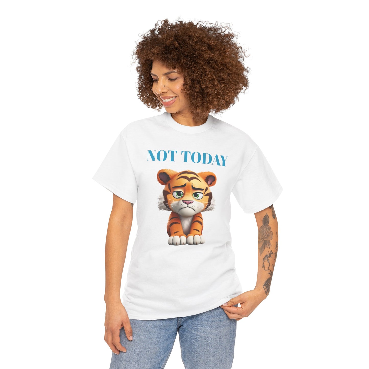 Princess Grace  Not Today Tiger Unisex Heavy Cotton Tee Casual Fun Cat Graphic Shirt