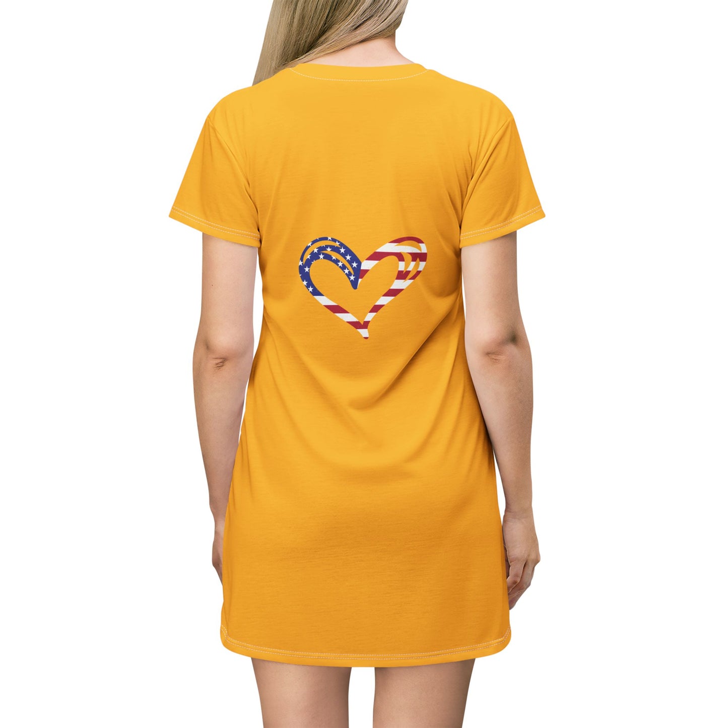 Princess Grace  Patriotic Heart T-Shirt Dress  Bold Yellow Summer Style