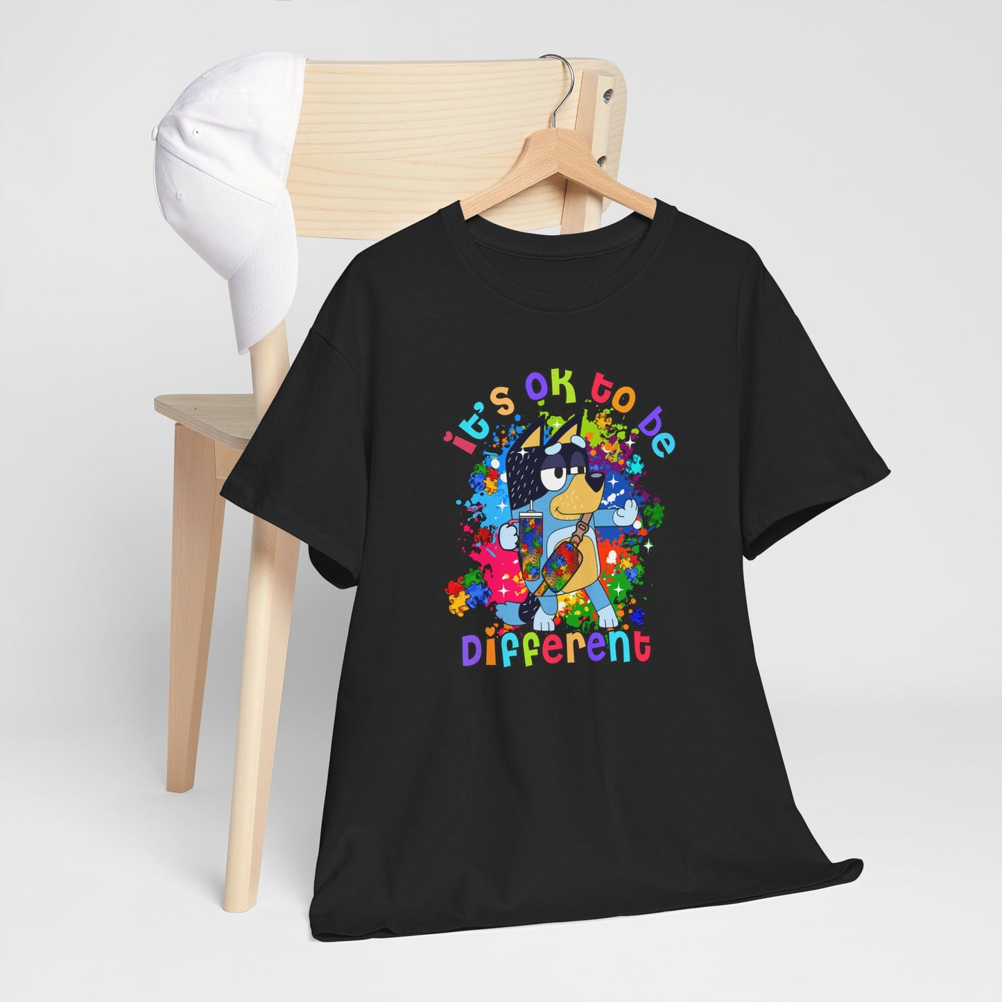 Princess Grace  Bluey  Unisex Heavy Cotton Tee  "It's OK to Be Different" - Colorful Graphic T-Shirt for Self-Expression