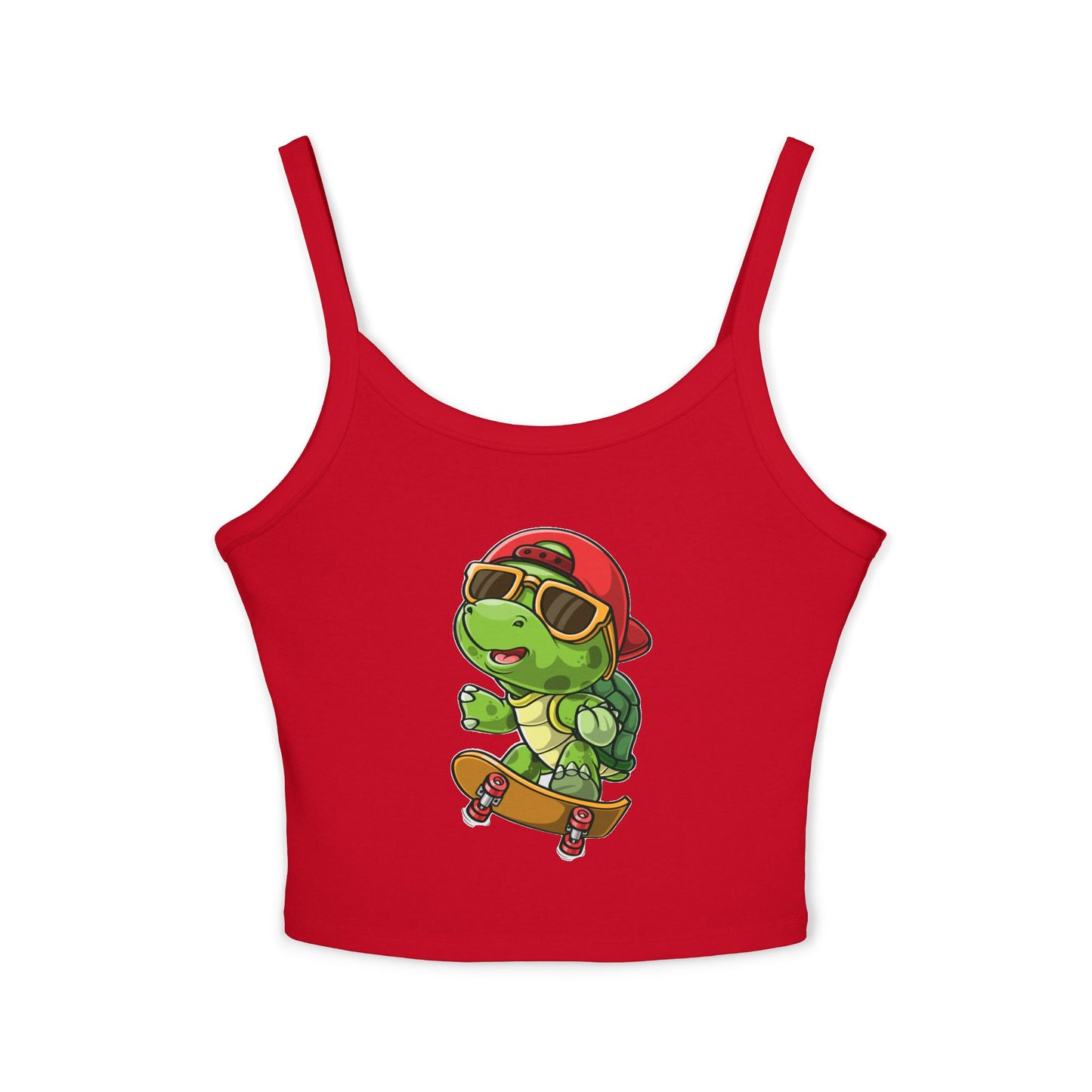 Princess Grace   Cute Cartoon Turtle Skateboarding Women's Spaghetti Strap Tank Top