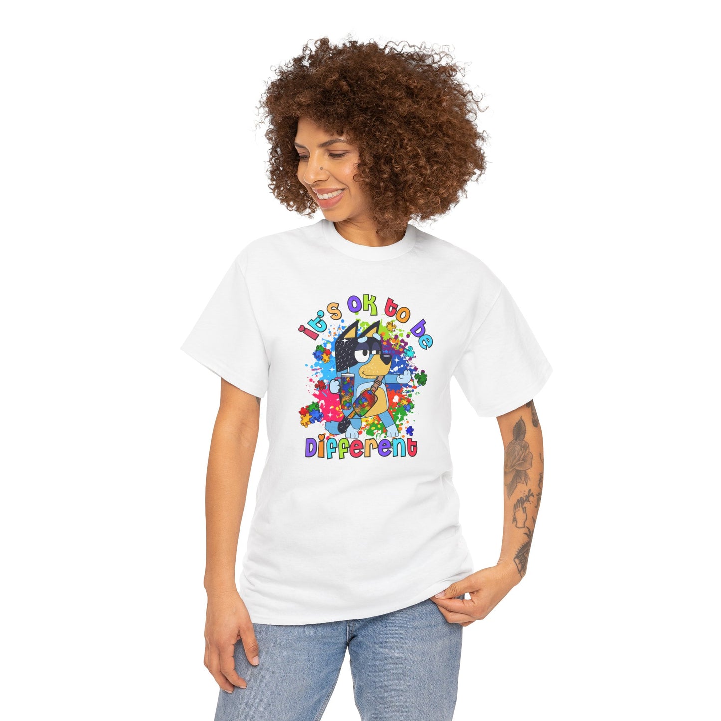 Princess Grace  Bluey  Unisex Heavy Cotton Tee  "It's OK to Be Different" - Colorful Graphic T-Shirt for Self-Expression