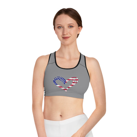 Princess Grace  Patriotic Heart Sports Bra USA Love Activewear