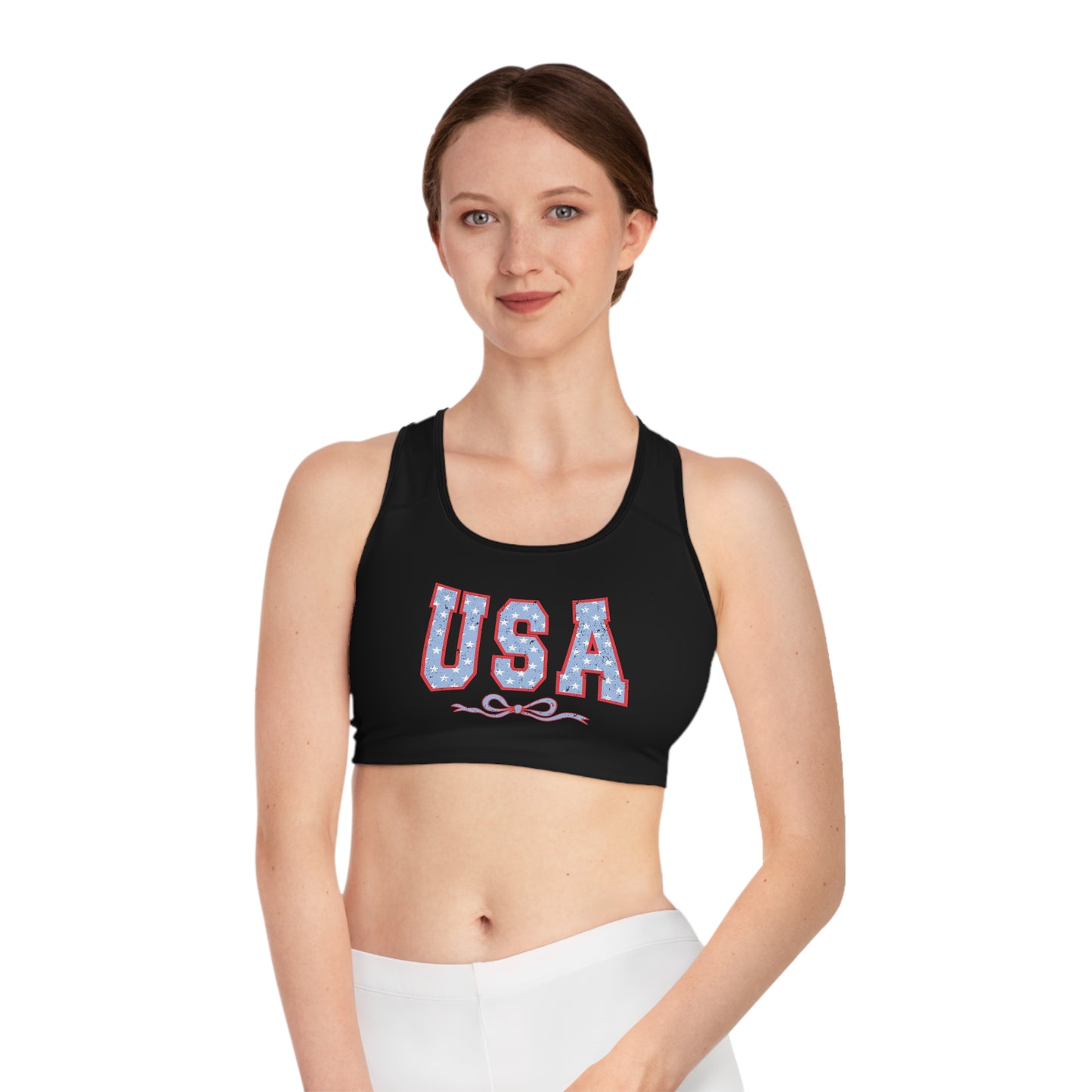 Princess Grace  Patriotic USA Sports Bra for Fitness and Active Wear