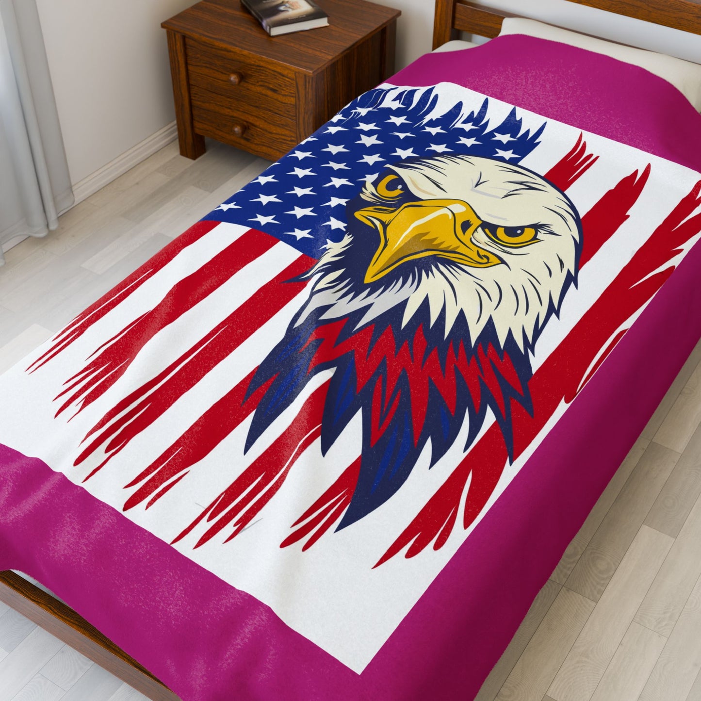 Princess Grace  Patriotic Eagle Velveteen Plush Blanket  Cozy American Flag Design for Independence Day & All Year Round