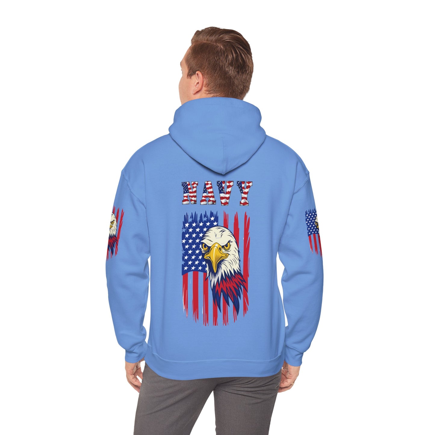 Princess Grace  Patriotic Eagle Navy Hoodie Unisex Heavy Blend Sweatshirt with Flags