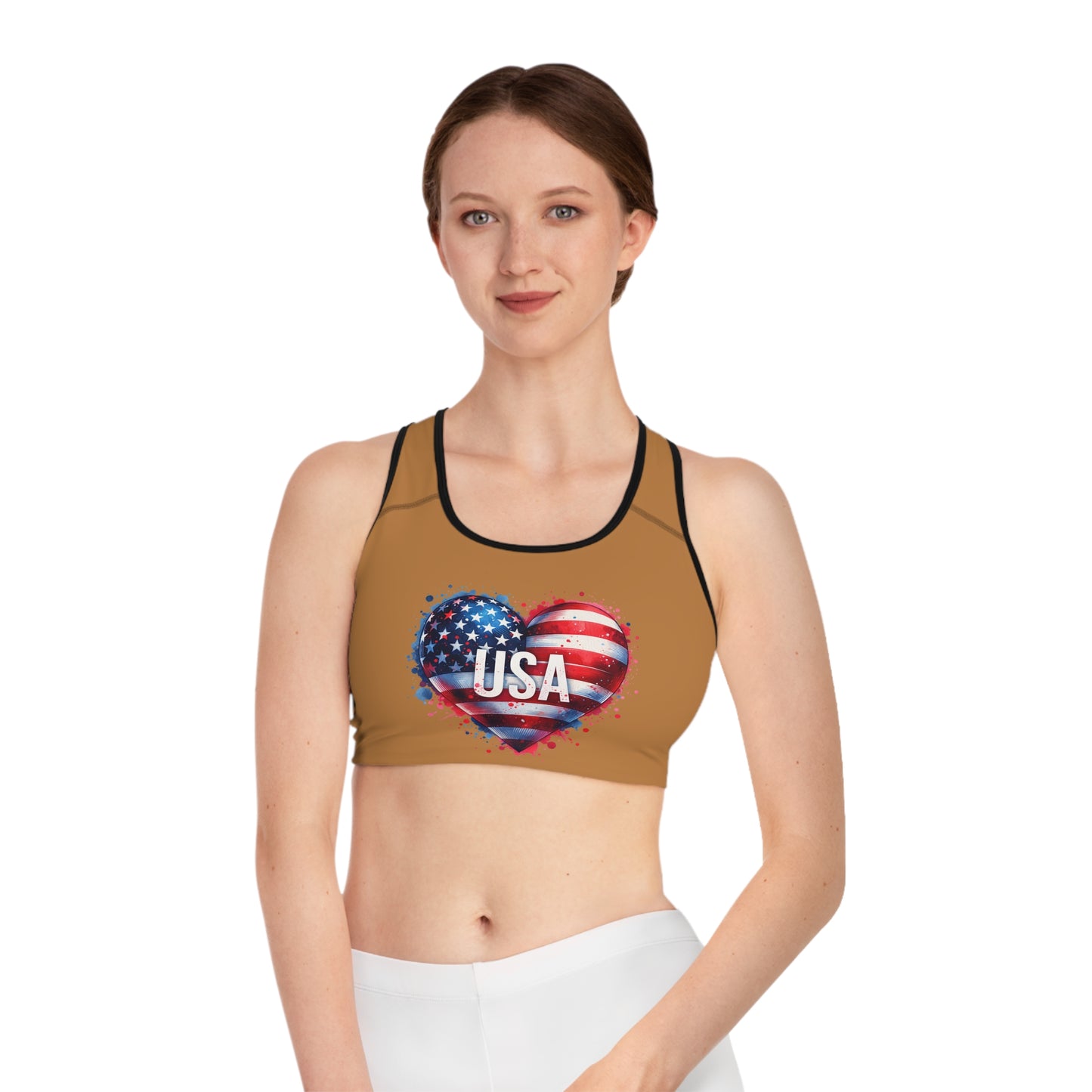 Princess Grace  USA Heart Sports Bra  Perfect for Fitness & Patriotic Celebrations