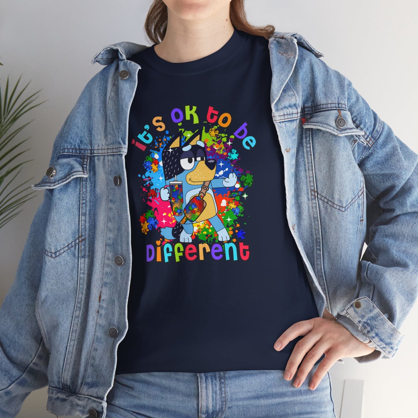 Princess Grace  Bluey  Unisex Heavy Cotton Tee  "It's OK to Be Different" - Colorful Graphic T-Shirt for Self-Expression