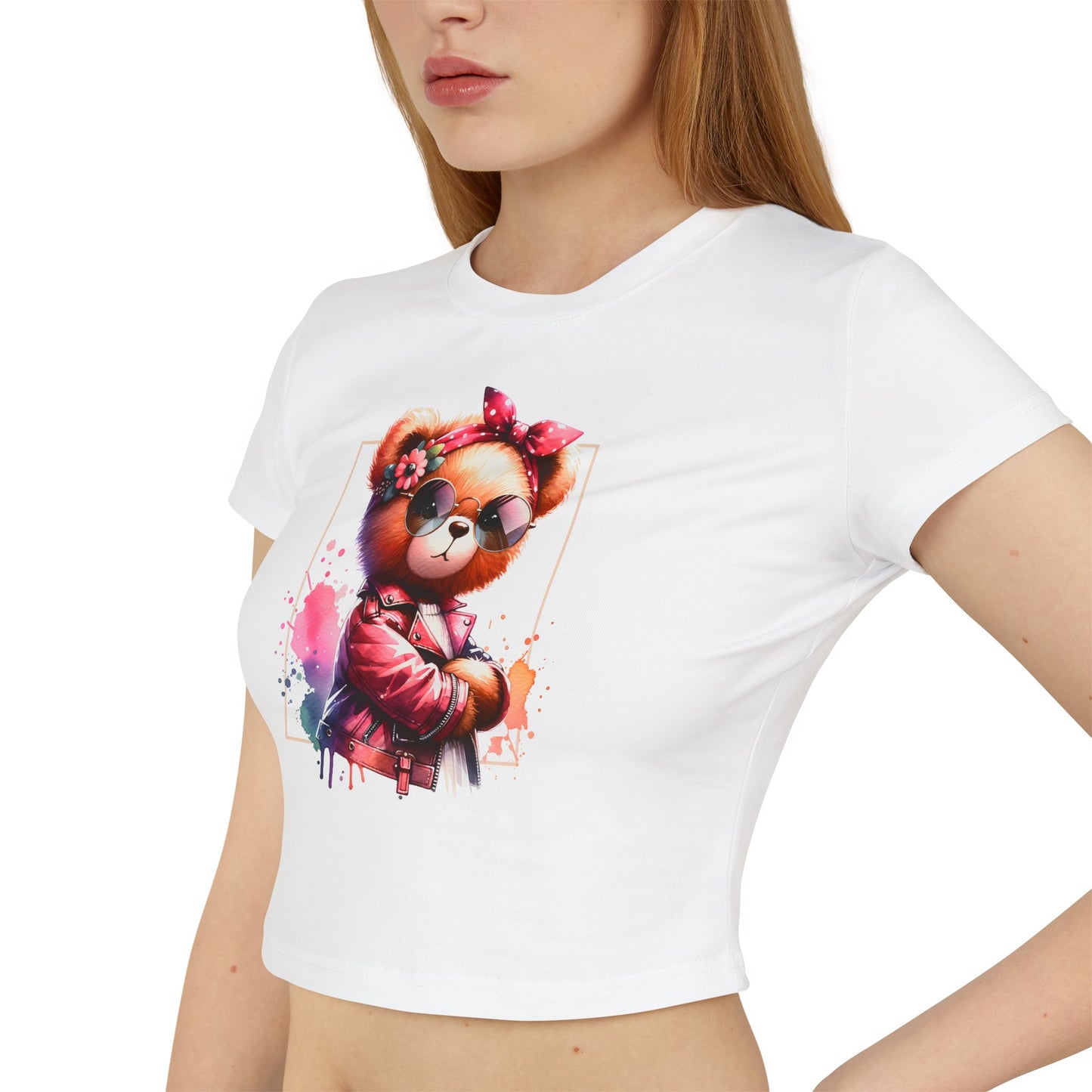 Princess Grace  Cute Bear Graphic Women's Baby Tee  Trendy Spring Fashion