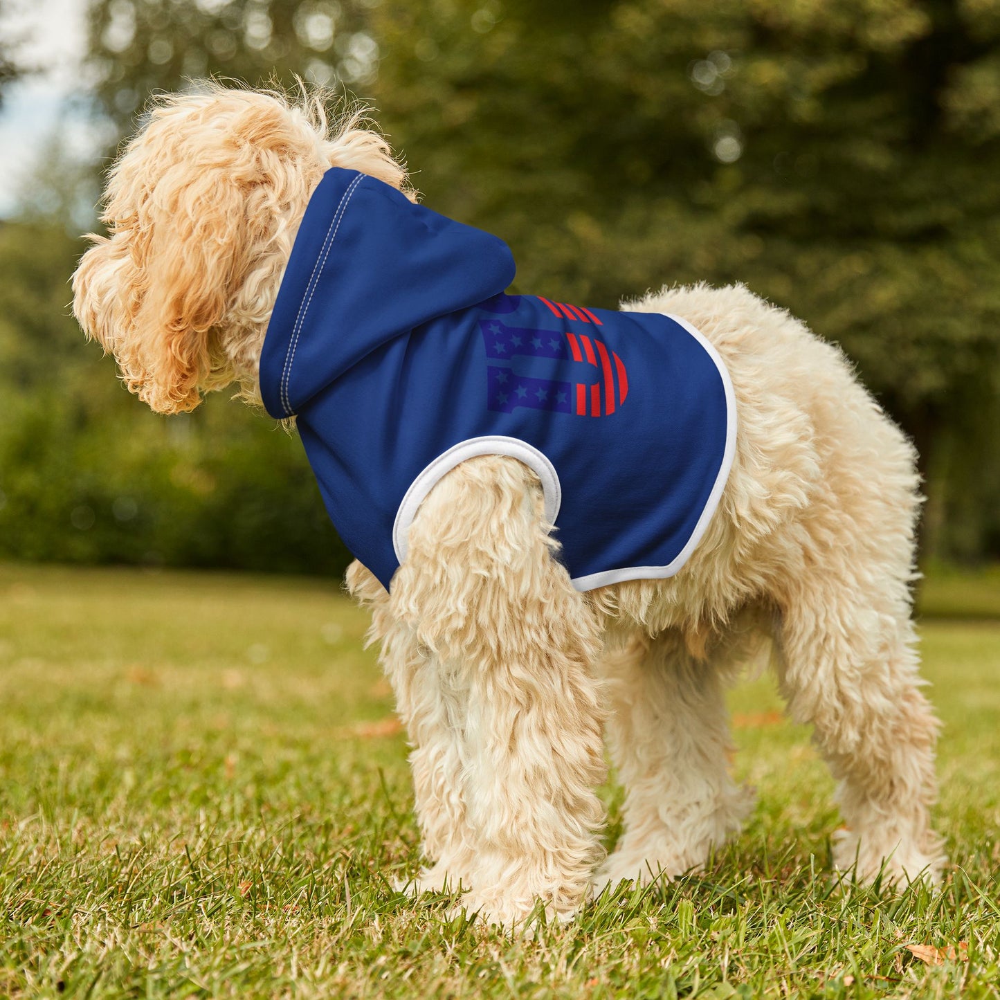 Princes  Grace  USA Flag Pet Hoodie  Stylish and Cozy Dog Apparel for Patriotic Occasions