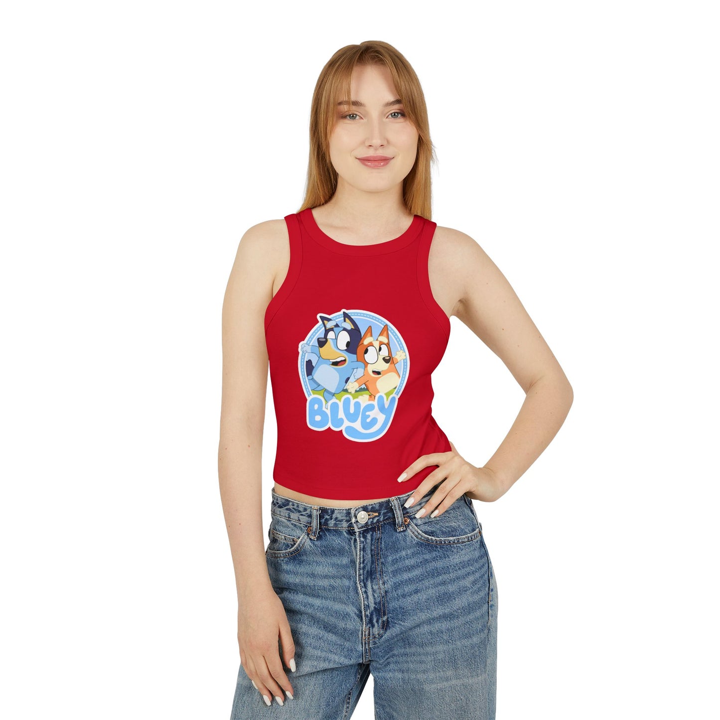 Princess Grace  Bluey Graphic Women's Racer Tank Top  Fun & Playful Summer Style