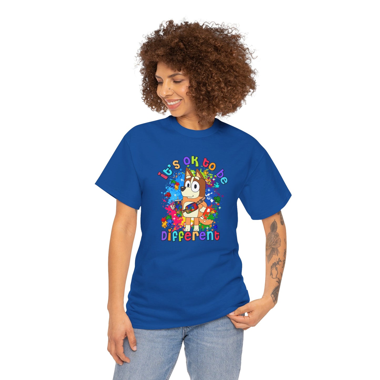 Princess Grace  Bluey Unisex Heavy Cotton Tee  "It's OK to Be Different" Colorful Graphic Tee