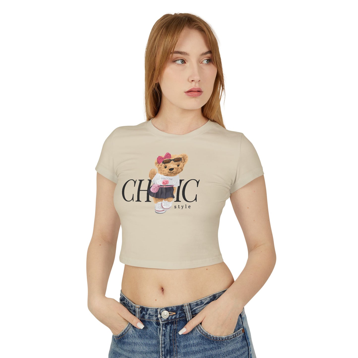 Princess Grace  Chic Bear Graphic Women's Baby Tee Cute & Stylish Summer Top