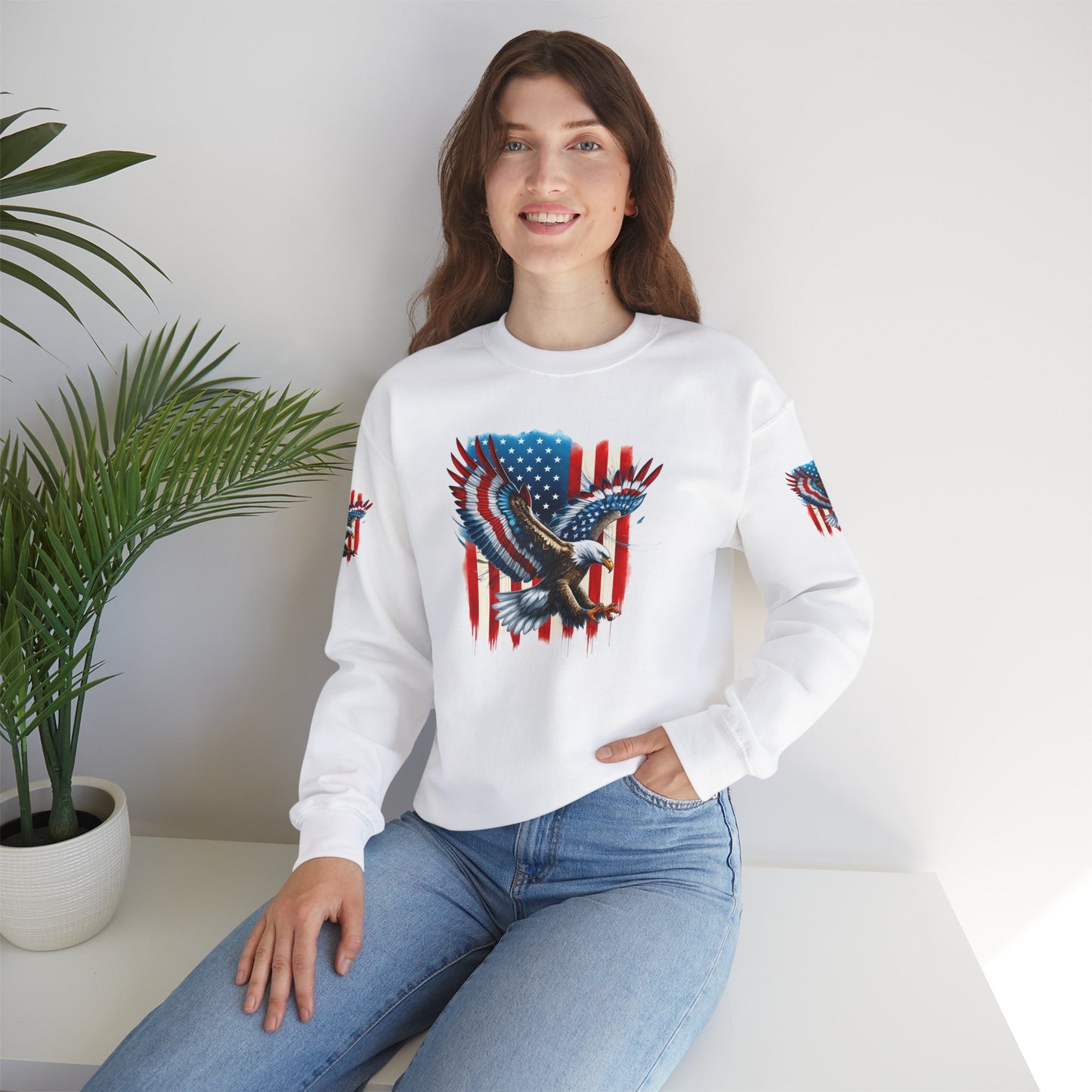 Princess Grace  Patriotic Eagle Crewneck Sweatshirt Unisex Heavy Blend