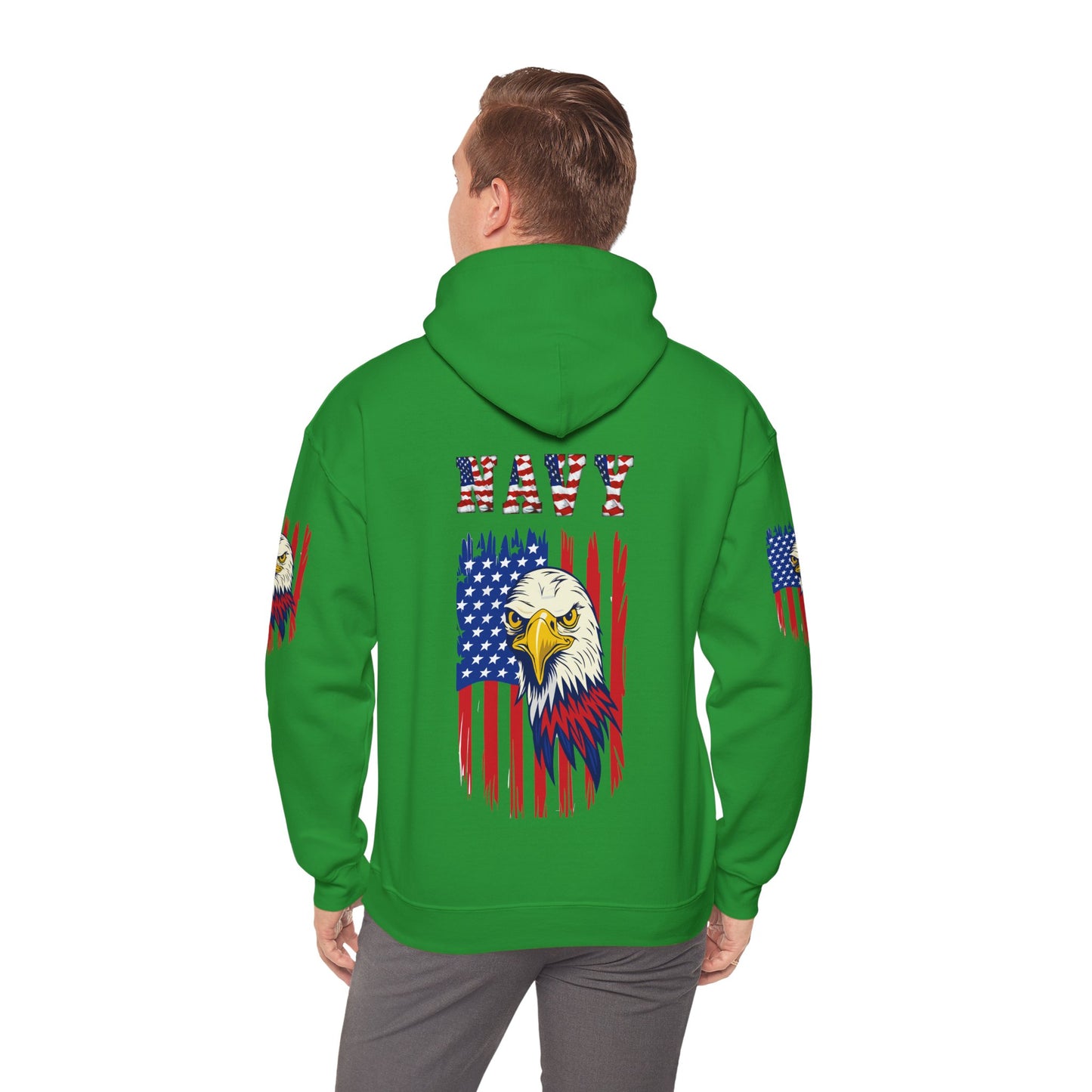 Princess Grace  Patriotic Eagle Navy Hoodie Unisex Heavy Blend Sweatshirt with Flags