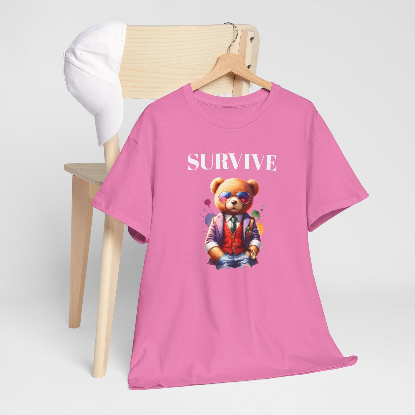 Princess Grace  Unisex Heavy Cotton Tee  'Survive' Teddy Bear Graphic T-Shirt for Casual Wear