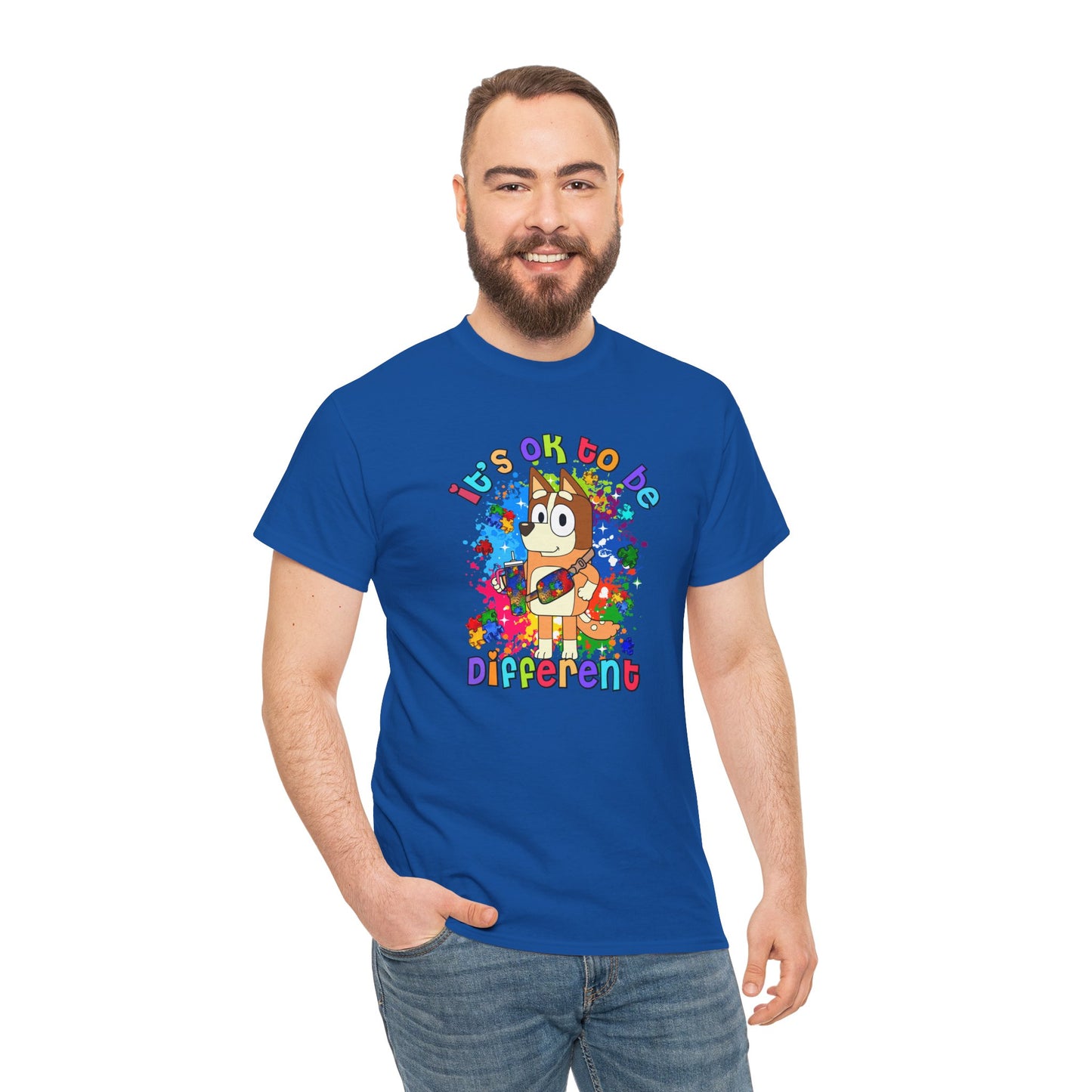 Princess Grace  Bluey Unisex Heavy Cotton Tee  "It's OK to Be Different" Colorful Graphic Tee
